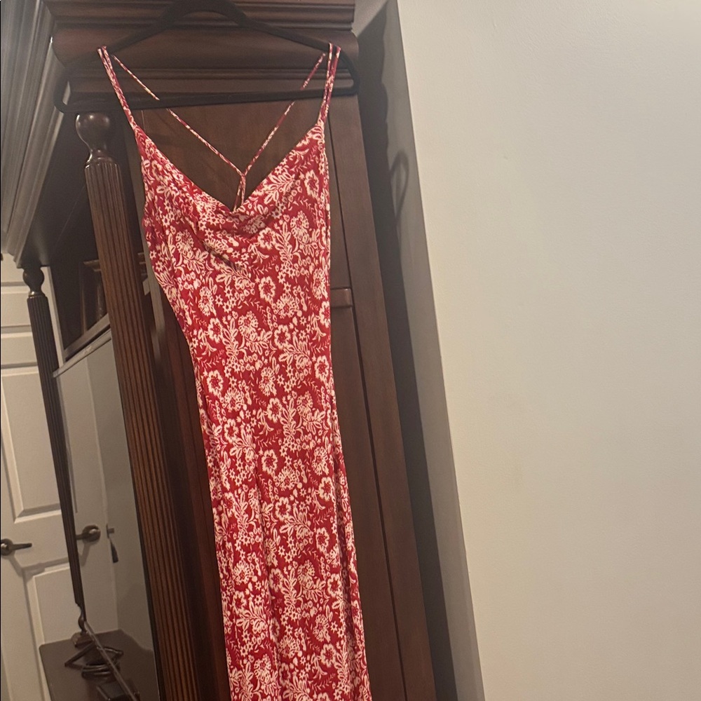 Zara Red and White Floral Maxi Dress